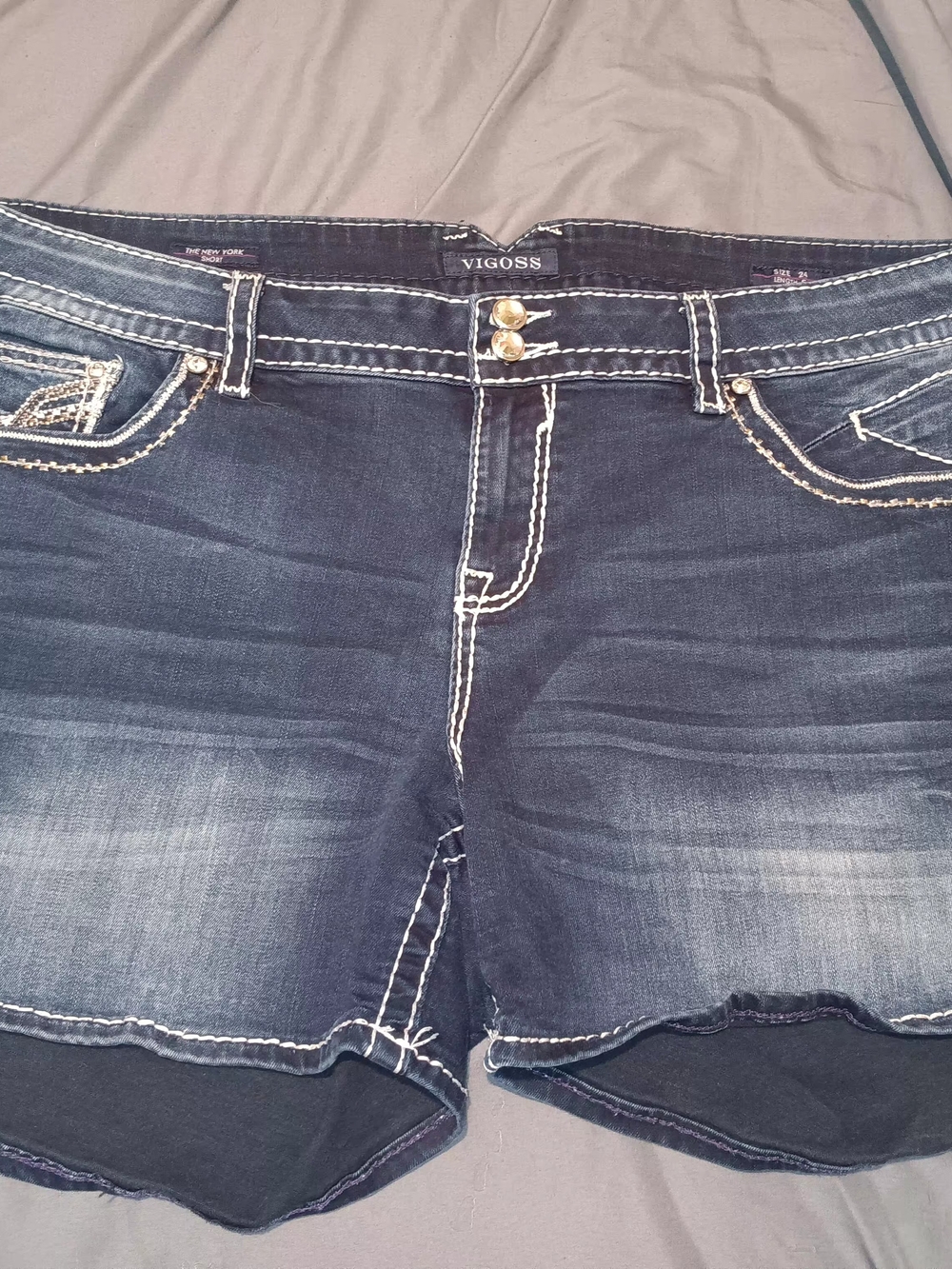 Vigoss Dark Indigo Women's Denim Shorts with White Stitching The New York Short.